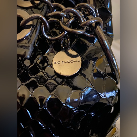 Big Buddha Black Patent Embossed Large Shoulder Bag EUC - Picture 10 of 10